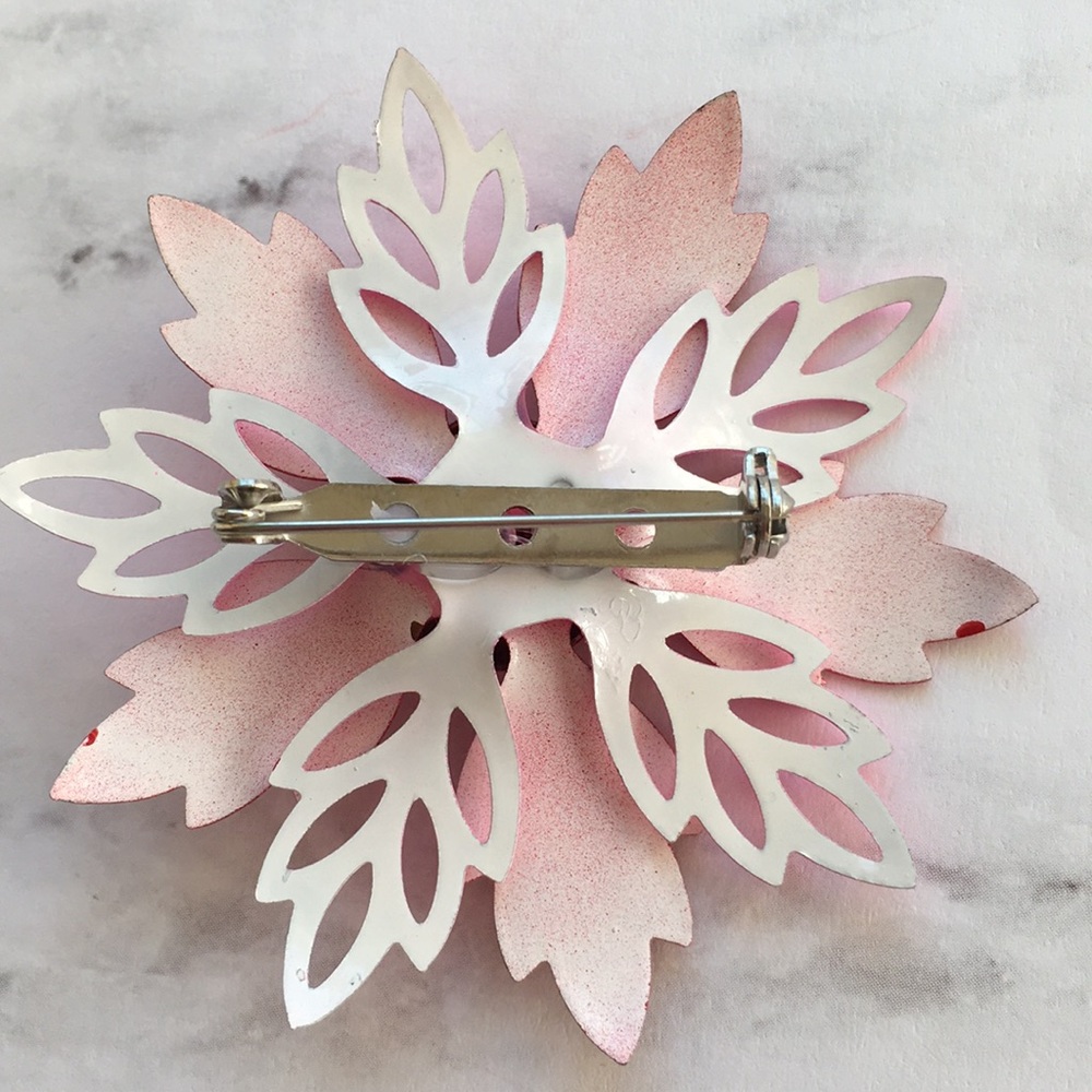 Vintage flower brooch pin Pink & Red & Fantastic - Picture 7 of 8